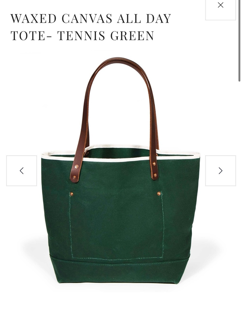 General Knot • Waxed Canvas Everyday Tote in Deep Green with Leather Handles